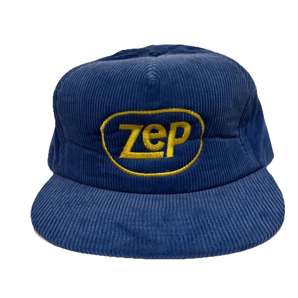 Vintage ZEP Corduroy Blue & Yellow Snapback Trucker Hat Embroidered